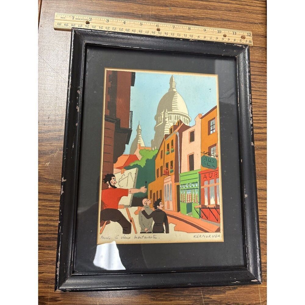 Signed Fred Zeller Dit Kermorver Pochoir Gouache Painting: Paris Montmartre
